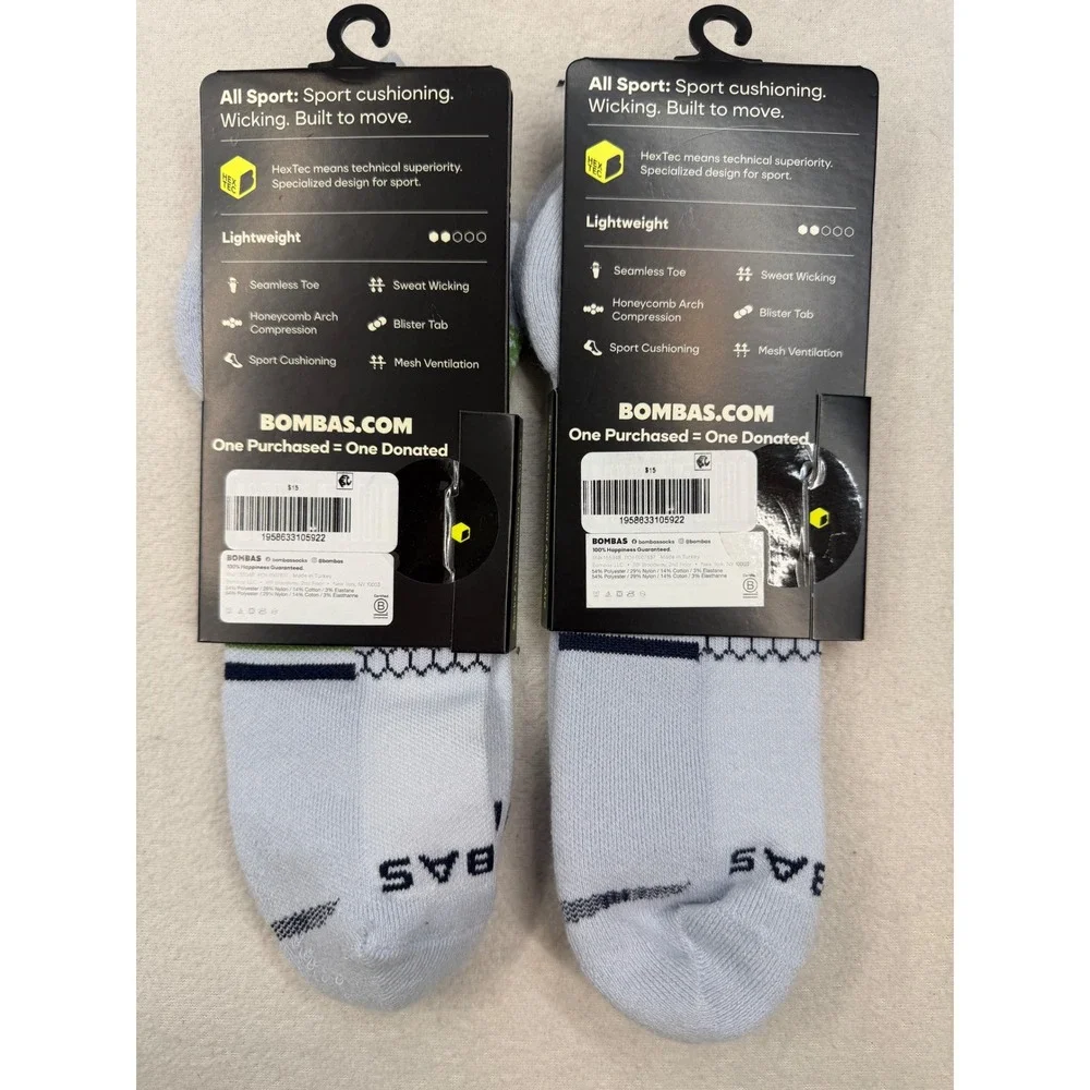2 Pair Bombas All Sport Ankle Socks Large Men 9.5-13 Women 11-13 NWT